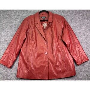 Dennis Basso Red Faux Leather Two Button Blazer Jacket Women’s 1X Plus Size